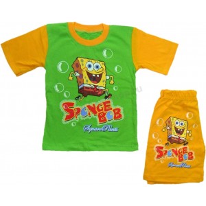 Комплект футболка двухцветная + шорты, с принтом Губка Боб, для мальчиков
